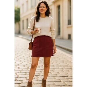 Madewell Women’s XS Burgundy Silk Mini Skirt 100% Silk Lined Pockets